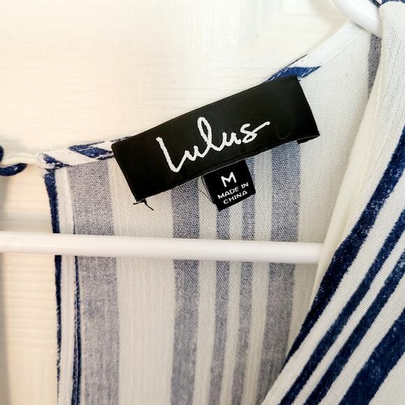 Lulus Cast Away Striped Blue and White Tassel Belted Skater Dress Women's Size M - Picture 11 of 12